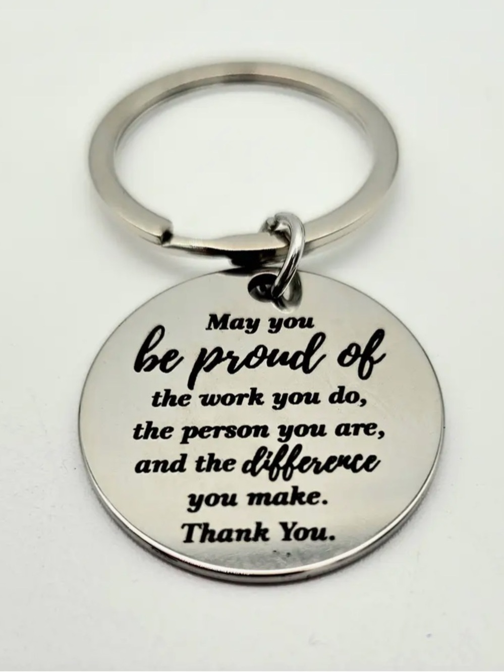 Inspirational Engraved Silver Tone Round 1.5 inch Keychain NIP